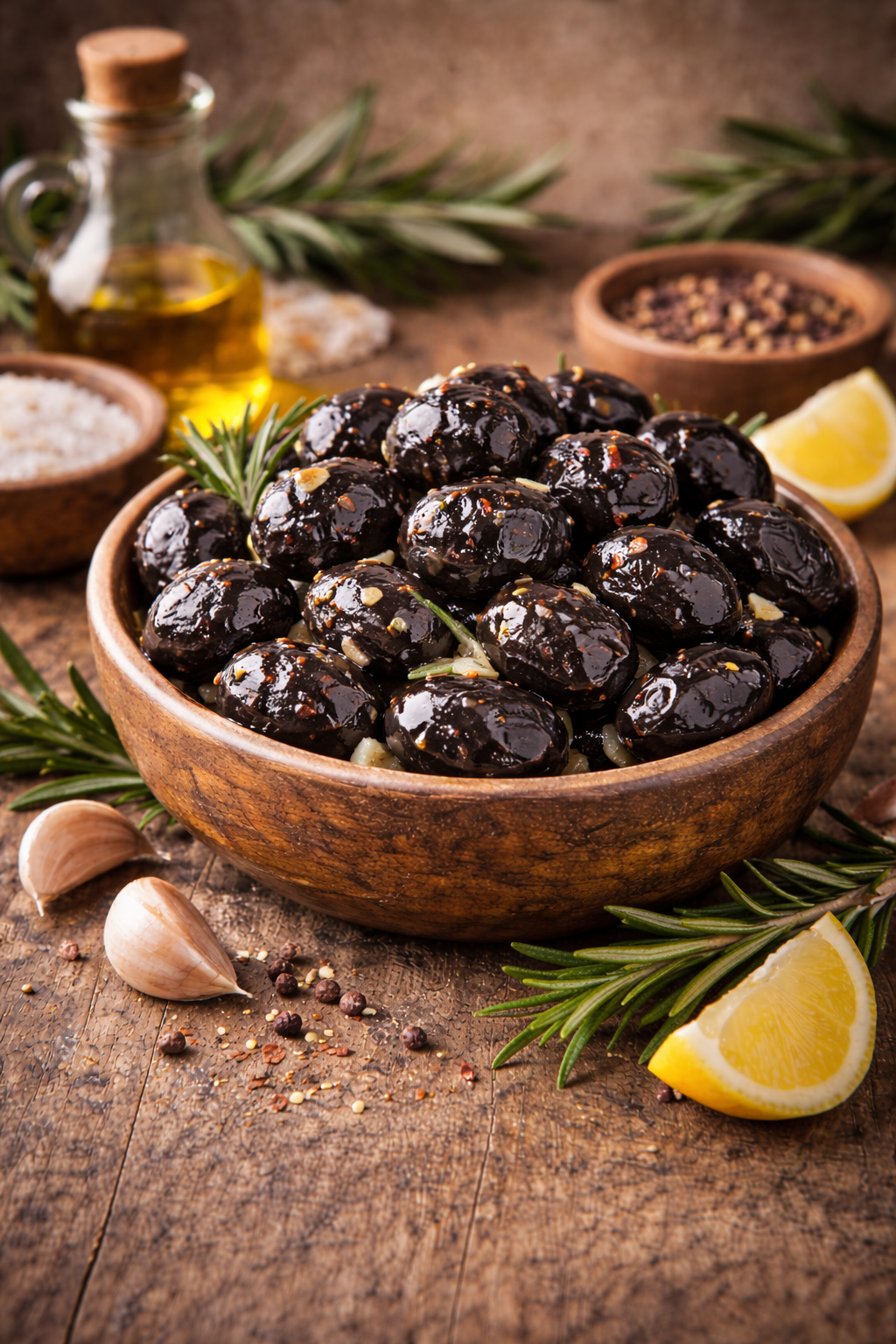 Zeytin ve baharatlarla dolu kase